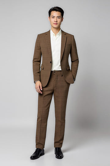 Classic Plaid 2 Peças Brown Fato Homem